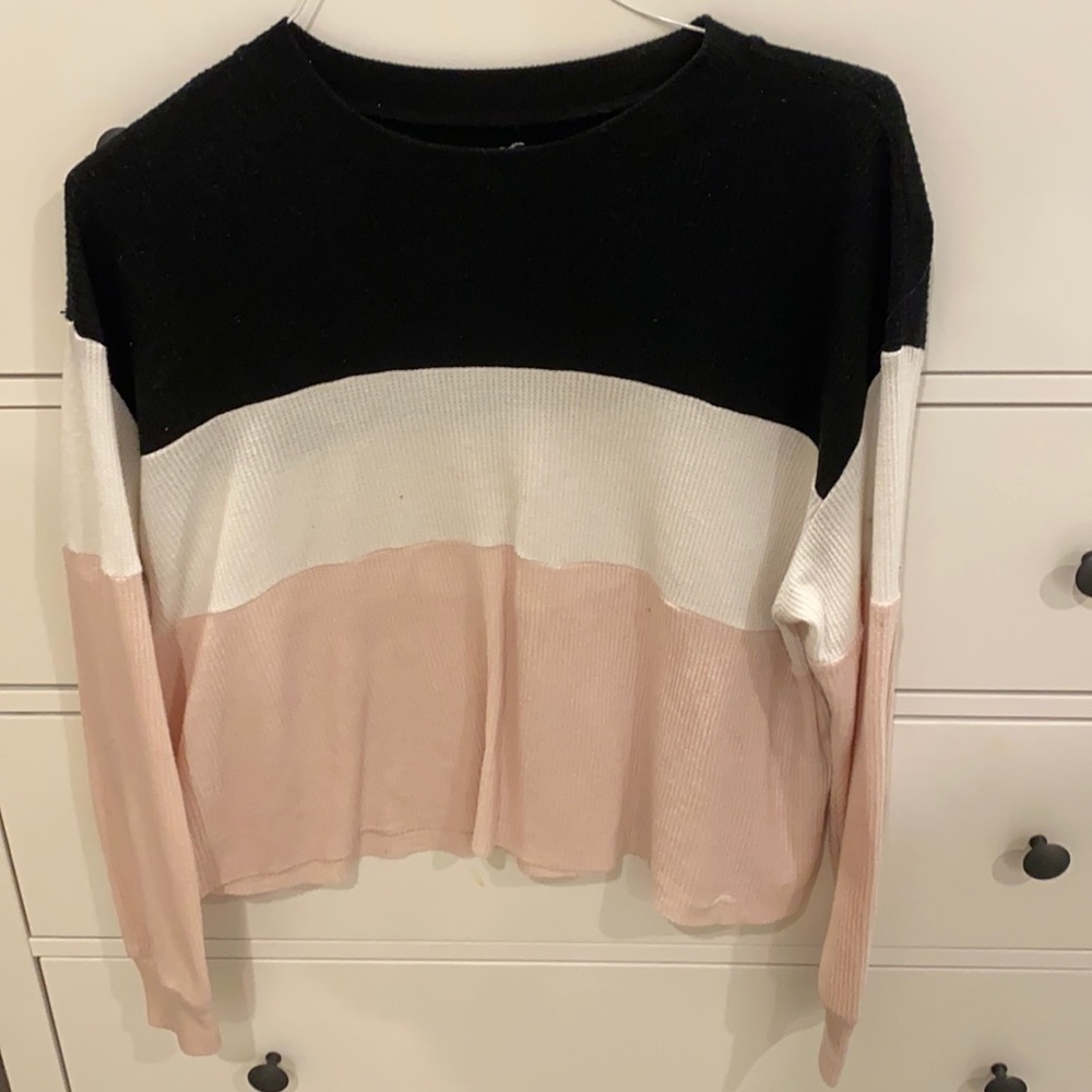 White, Pink, and Black Long Sleeve Hollister Shirt